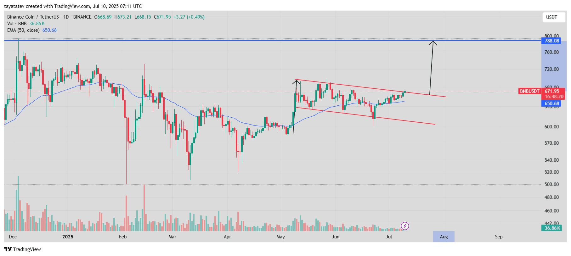 BNB Bullish Flag Pattern Chart. Source: TradingView