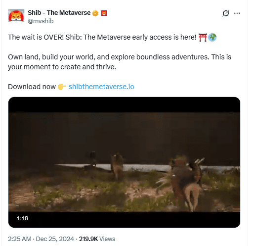 SHIB Metaverse Early Access LaunchSource: X (@mvshib)