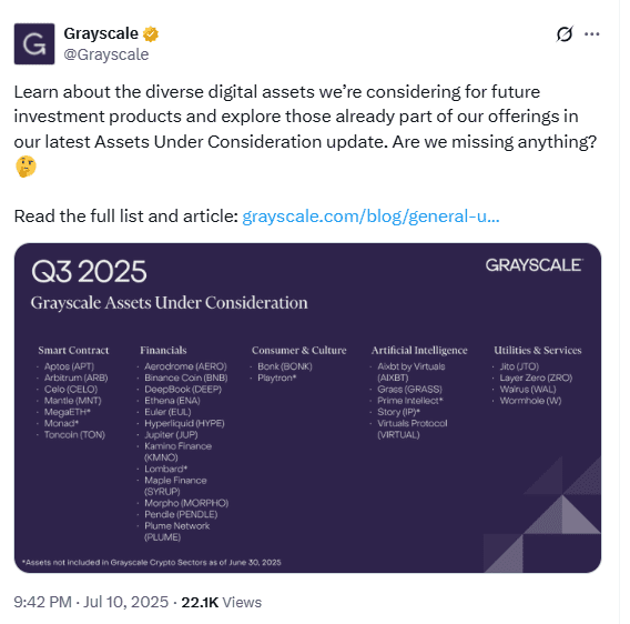 Grayscale Q3 2025 BONK Watchlist UpdateSource: Grayscale / X (@Grayscale)