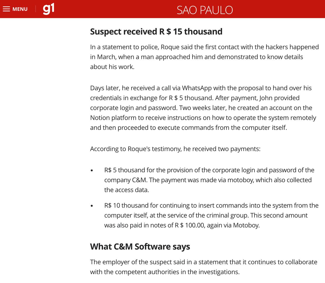 Brazil C&M Hack Insider Payments. Source: