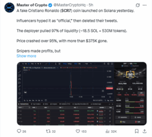 Cristiano Ronaldo Meme Coin CR7 Rug Pull