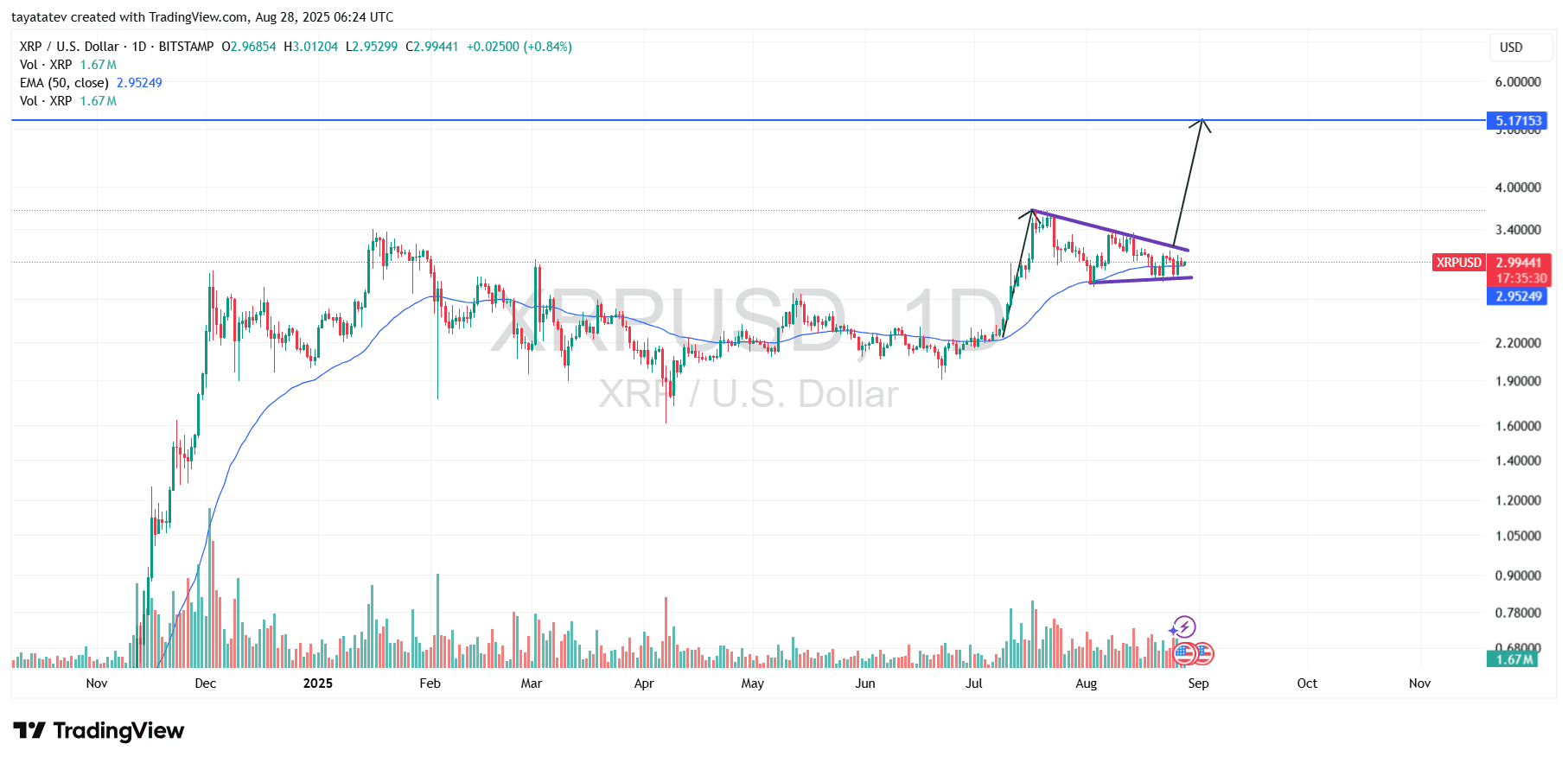 XRP/USD Daily Chart Bullish Pennant. Source: TradingView