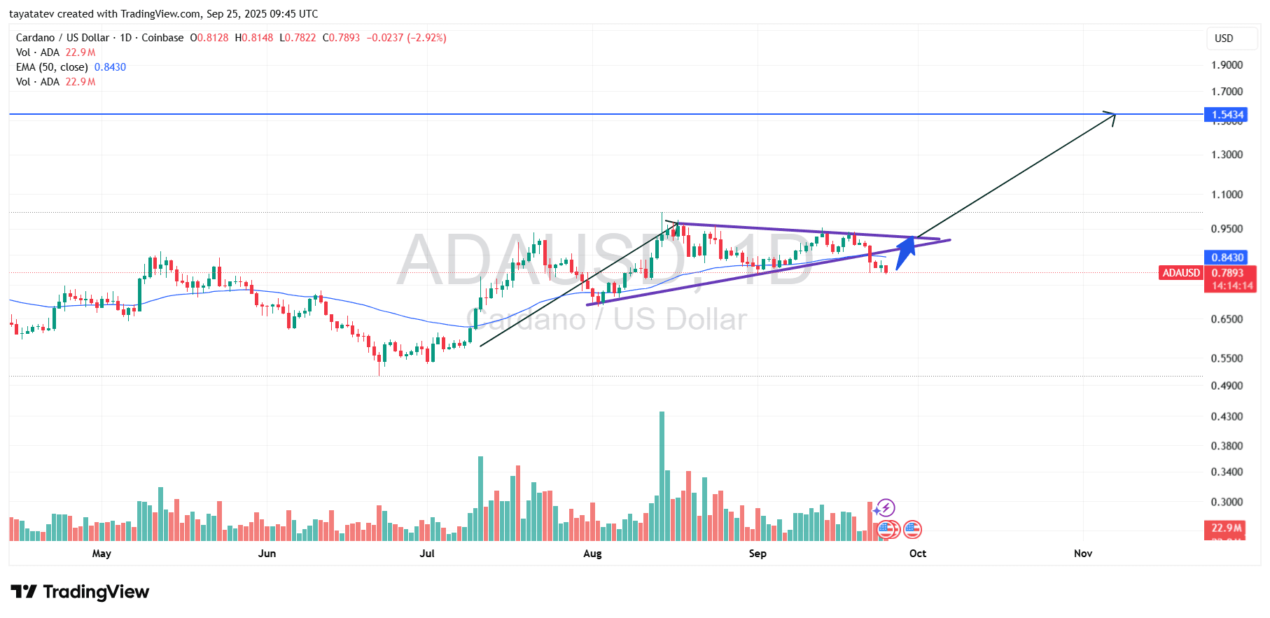 Cardano ADA Rising Wedge. Source: TradingView