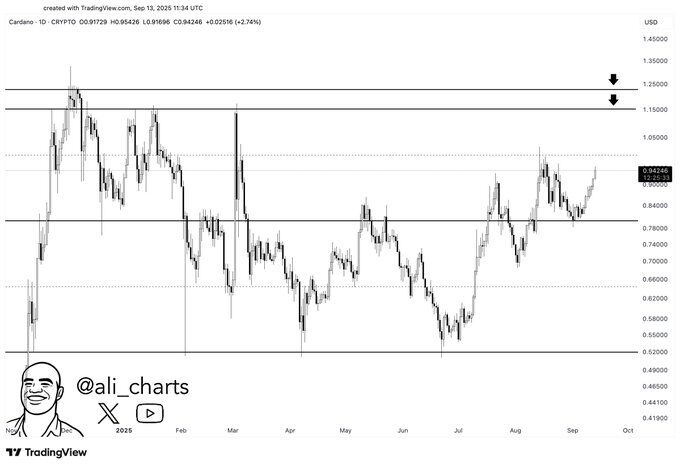 Cardano ADA Resistance Targets. Source: Ali Martinez on X