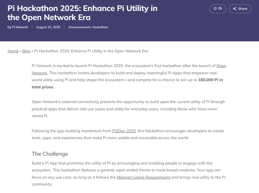 Pi Hackathon 2025 Open Network. Source: Pi Network Blog