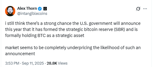 Strategic Bitcoin Reserve Claim. Source: Alex Thorn on X