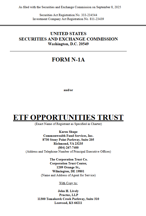 ETF Opportunities Trust Form N1A. Source: SEC