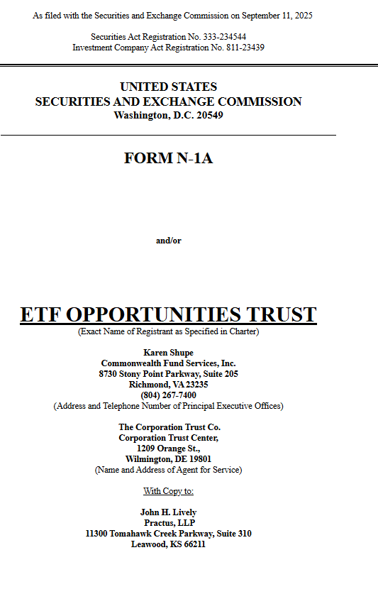 ETF Opportunities Trust Form N 1A. Source: SEC EDGAR