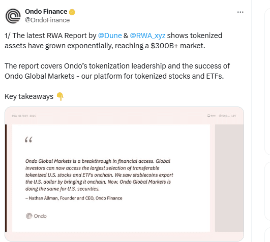 Ondo Global Markets Key Quote. Source: Ondo Finance on X