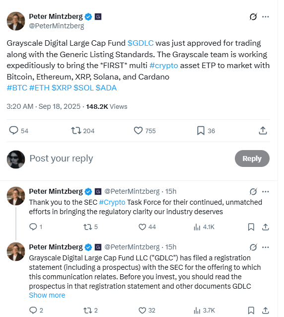 Grayscale GDLC Approval Post. Source: Peter Mintzberg on X
