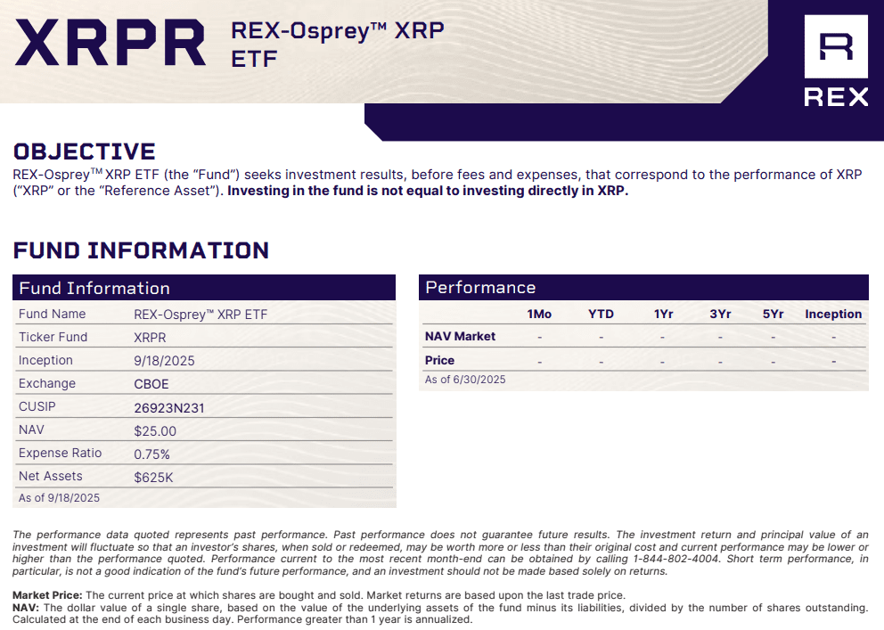 XRPR XRP ETF Fact Sheet. Source: REX