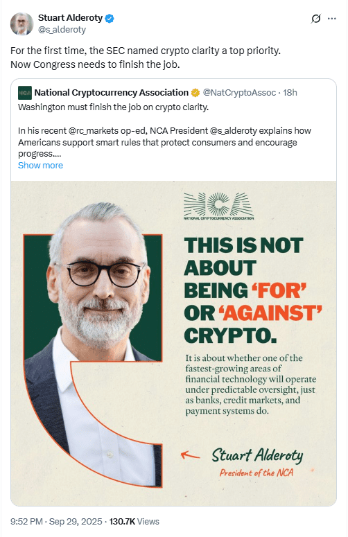 Washington Must Finish Crypto Clarity. Source: X Stuart Alderoty