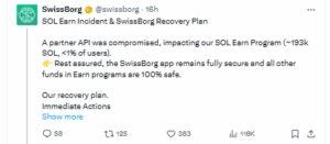 SwissBorg Loses $41M in Solana After Kiln API Breach