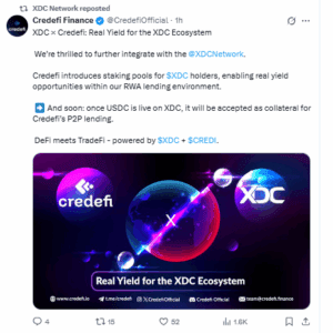 XDC Staking Goes Live on Credefi
