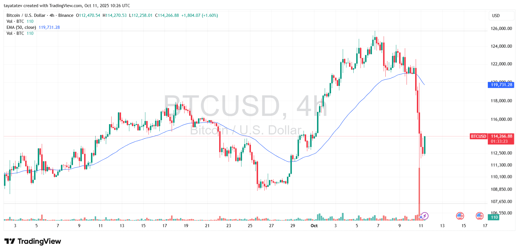 Bitcoin 4H Crash $102K Binance. Source: TradingView