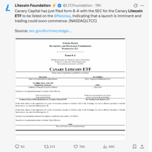 Canary Capital has just filed for Litecoin ETF