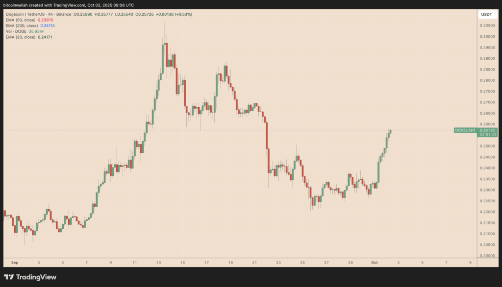DOGE/USDT four-hour price chart