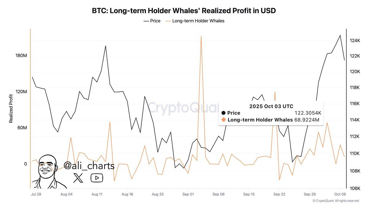 BTC: Long-term Holder Whales’ Realized Profit in USD.” Source: @ali_charts via CryptoQuant