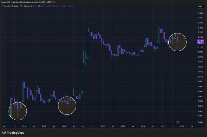 Dogecoin Monthly Wick Pattern Chart. Source: @badger0102 on X (TradingView)