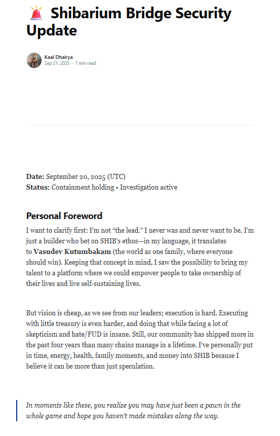 Shibarium Bridge Security Update. Source: Kaal Dhairya on Medium