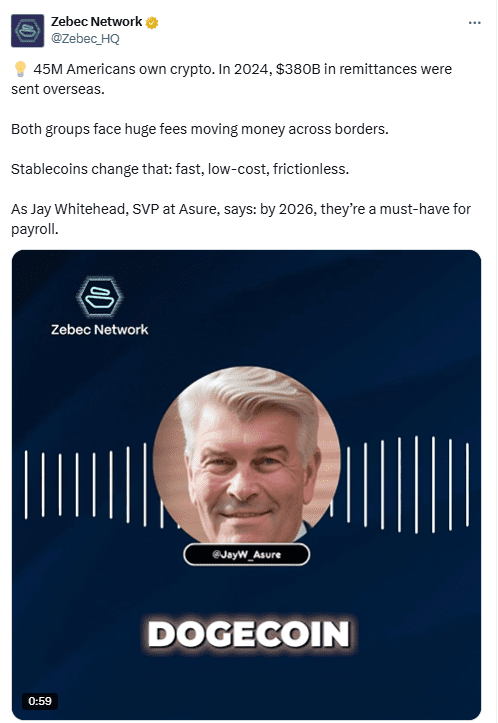 Jay Whitehead on Stablecoins Payroll. Source: X Zebec Network