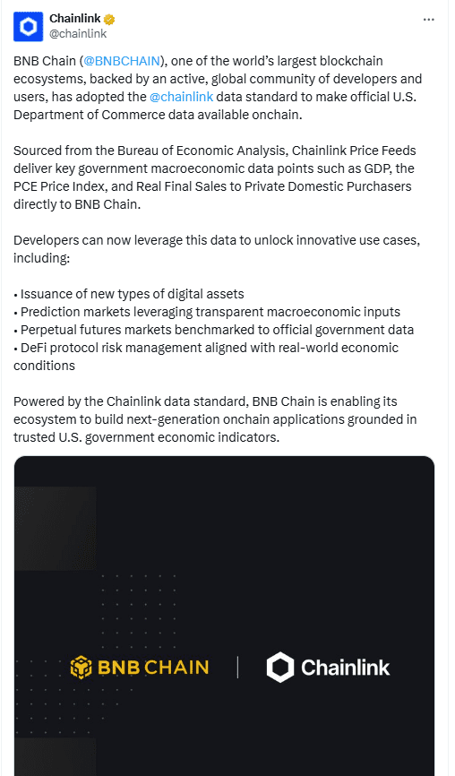 BNB Chain Chainlink Data Standard. Source: Chainlink on X