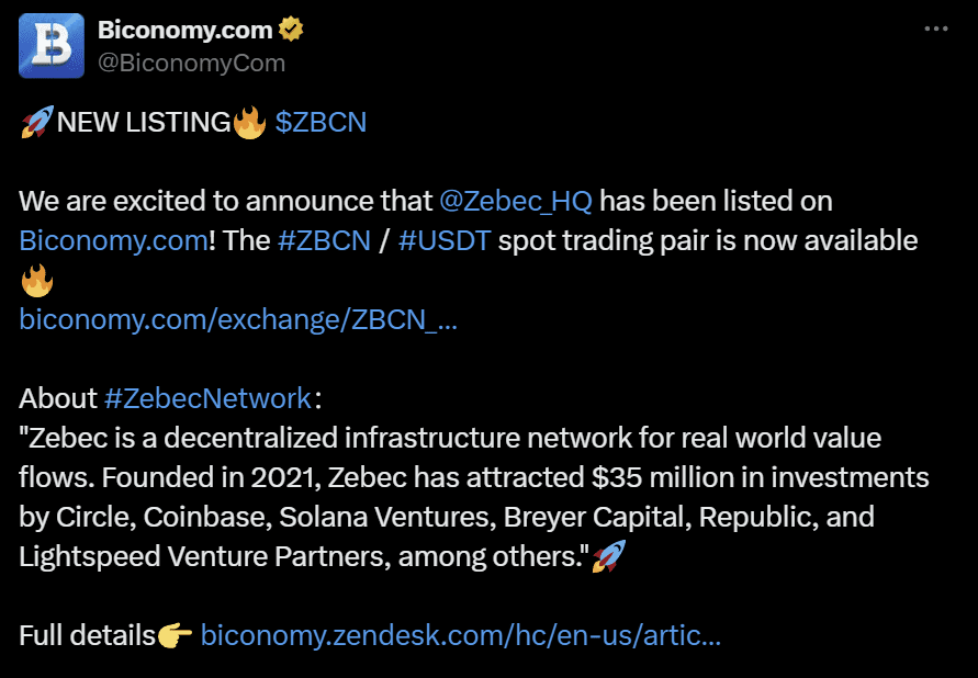 Zebec Network ZBCN price analysisa