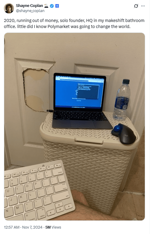 Shayne Coplan Bathroom Office Setup. Source: X Shayne Coplan
