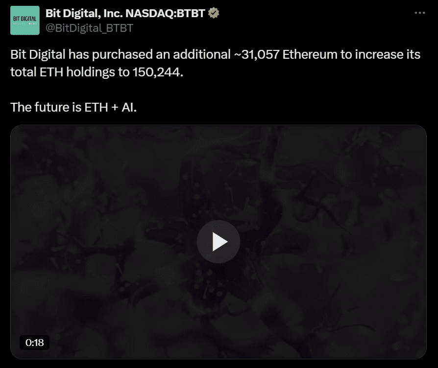 Ethereum ETH treasury whale movement