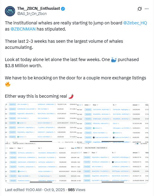 ZBCN Whale Accumulation Claim. Source: X The_ZBCN_Enthusiast