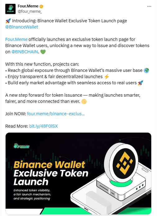 Four Meme Token Launch. Source: Four Meme on X