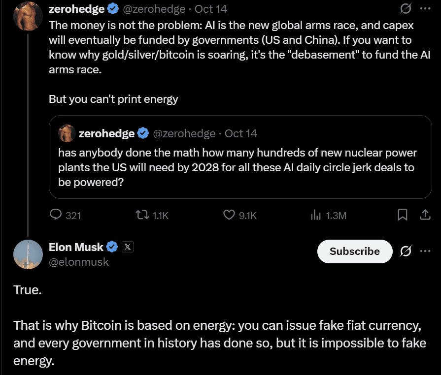 Musk's Bitcoin post 