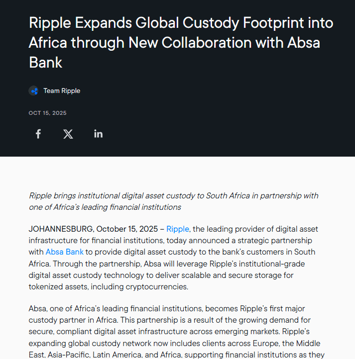 Ripple Absa Custody Africa. Source: Ripple