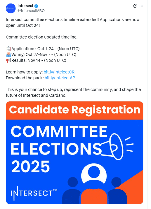 Cardano Intersect Committee Elections 2025. Source: Intersect on X
