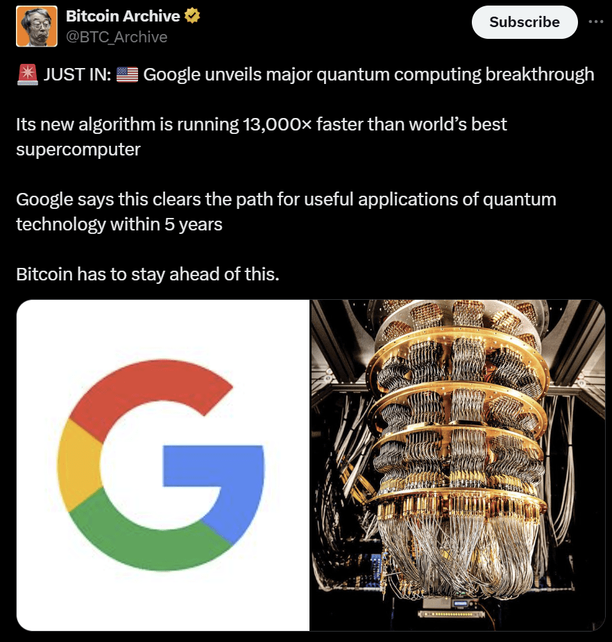 Bitcoin quantum computing chip Google threat