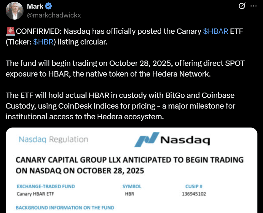 HBAR spot ETF listing 