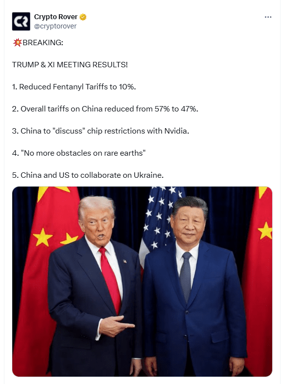 ChatGPT said:Trump And Xi Meeting Claims. Source: Crypto Rover