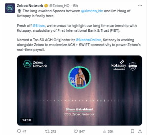 Zebec CEO discusses Kotapay partnership details.