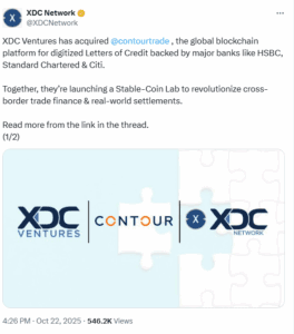 XDC Ventures has acquired contour trade 
