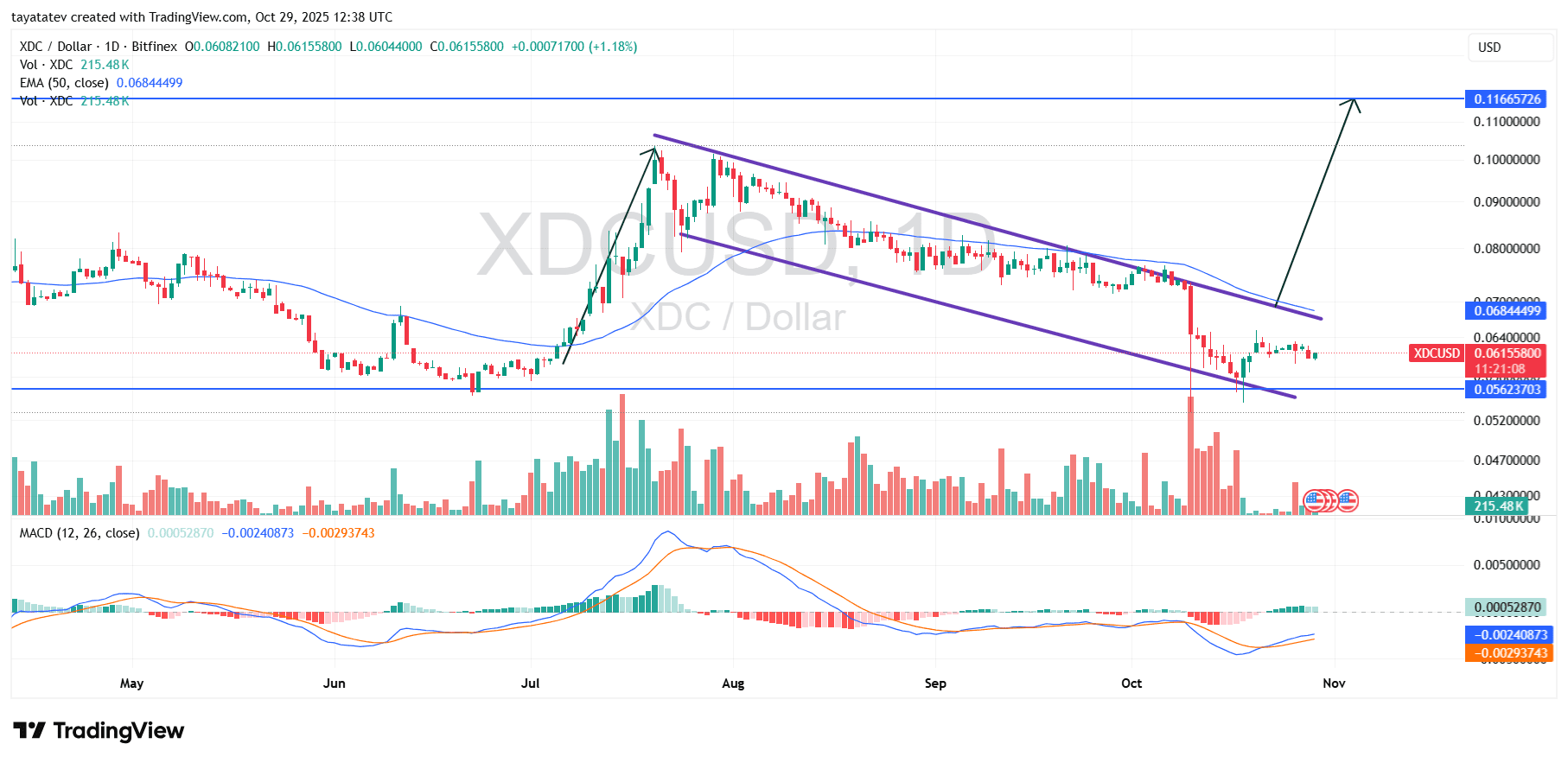 XDCUSD Daily Bullish Flag Setup. Source: TradingView