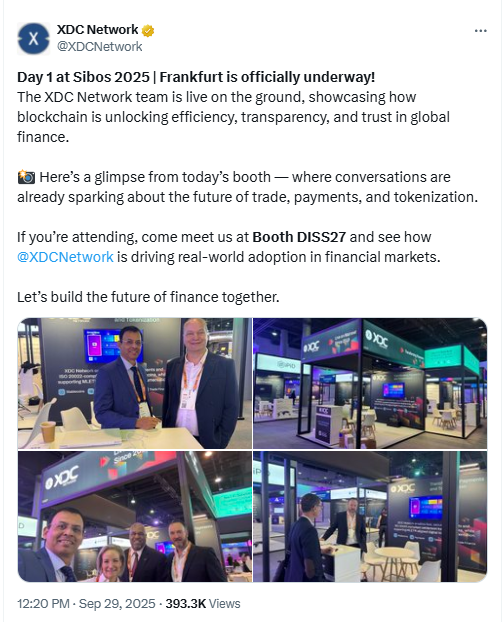 XDC Sibos Frankfurt Booth DISS27. Source: XDC Network on X.
